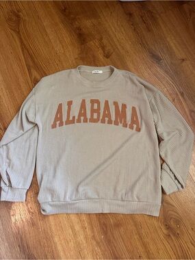 Tres Bien Beige Crewneck Sweater with Rust 'ALABAMA' Print
